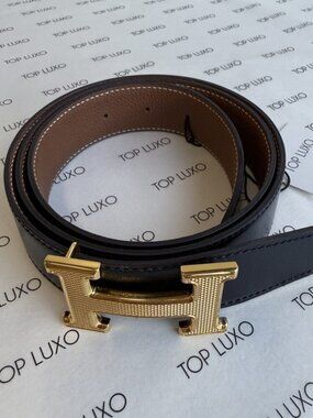 Hermes Reversible Belt Black/Brown 95cm - Gold Buckle